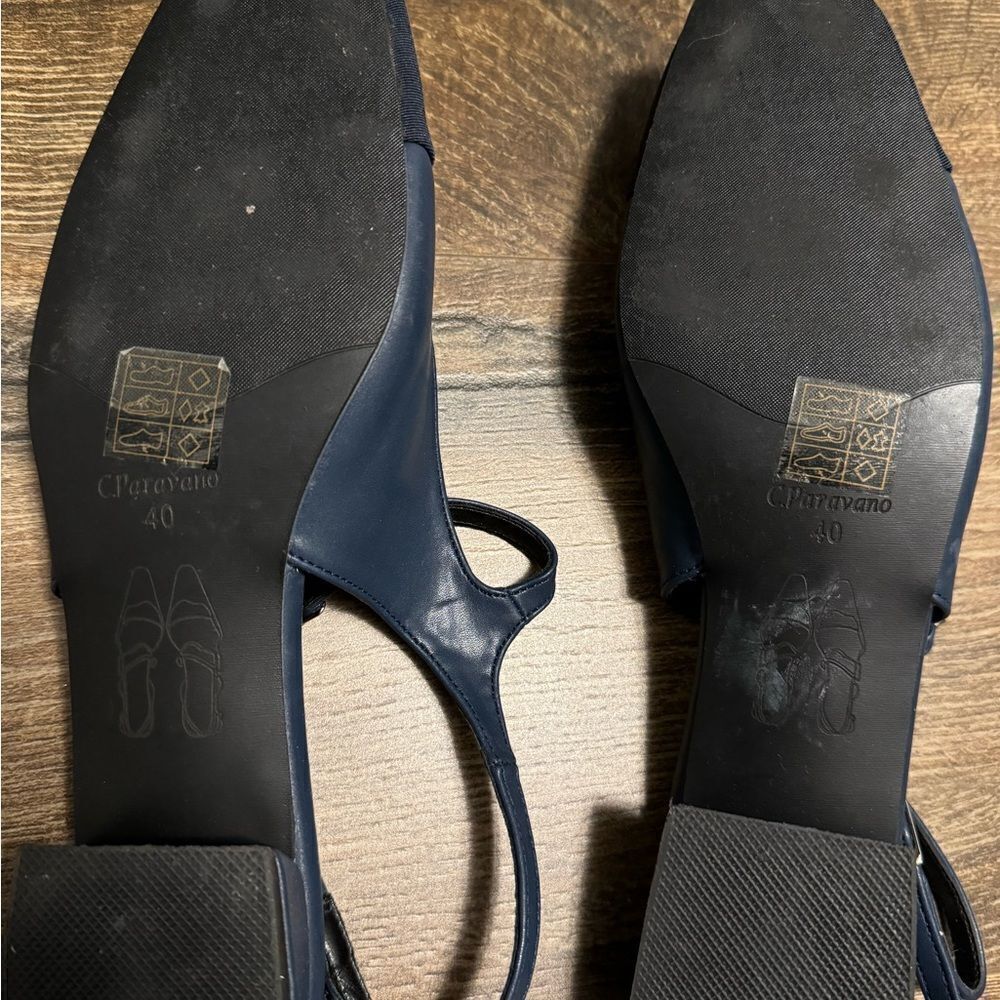 C.Paravano Navy Leather Square Toe Slingback Flats - Picture 8 of 9